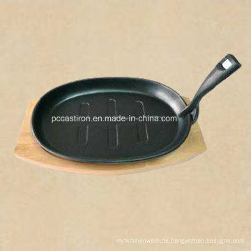 Preseasoned Gusseisen Sizzler Pan mit Holzbasis